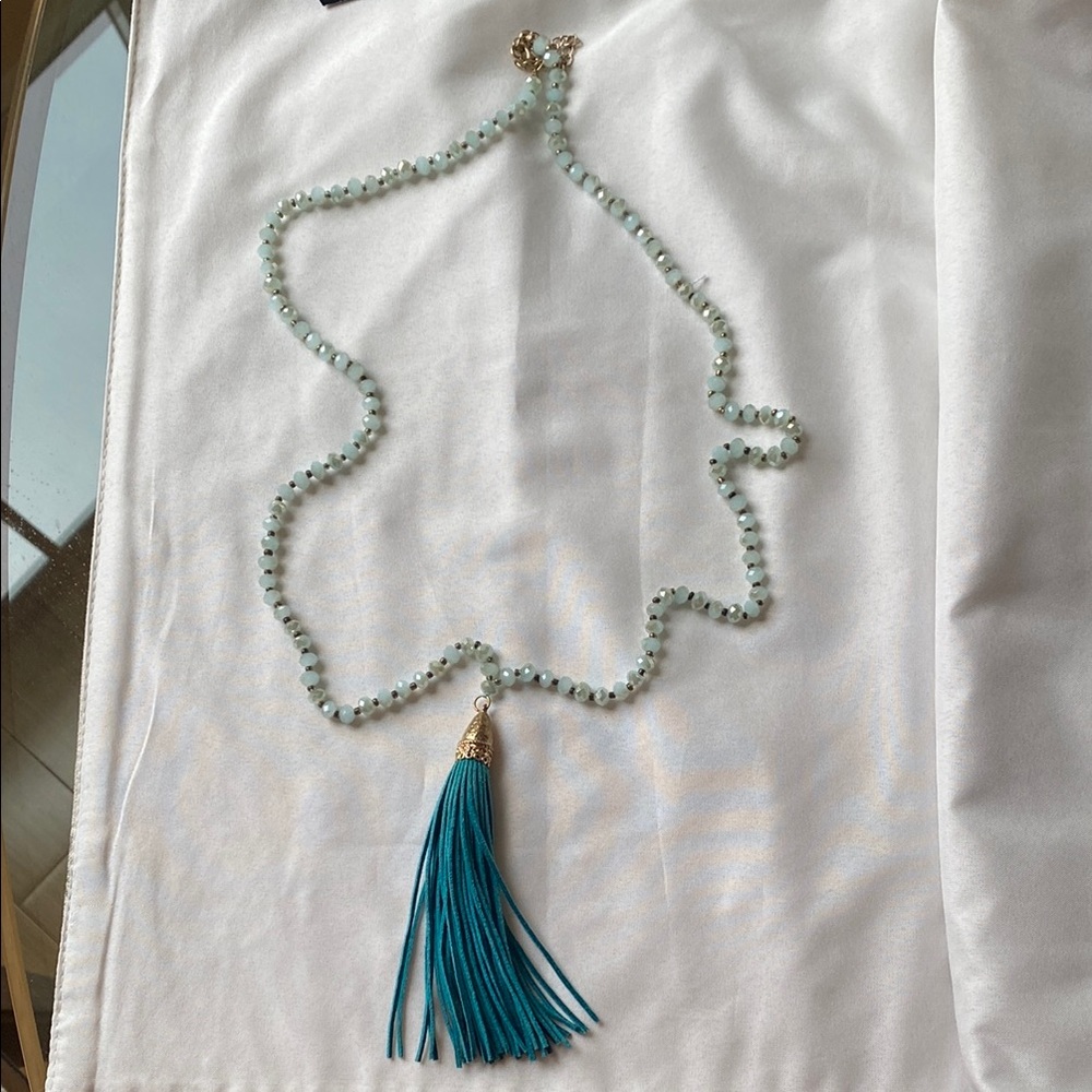 Blue and Gold Necklace with Vibrant Tassel